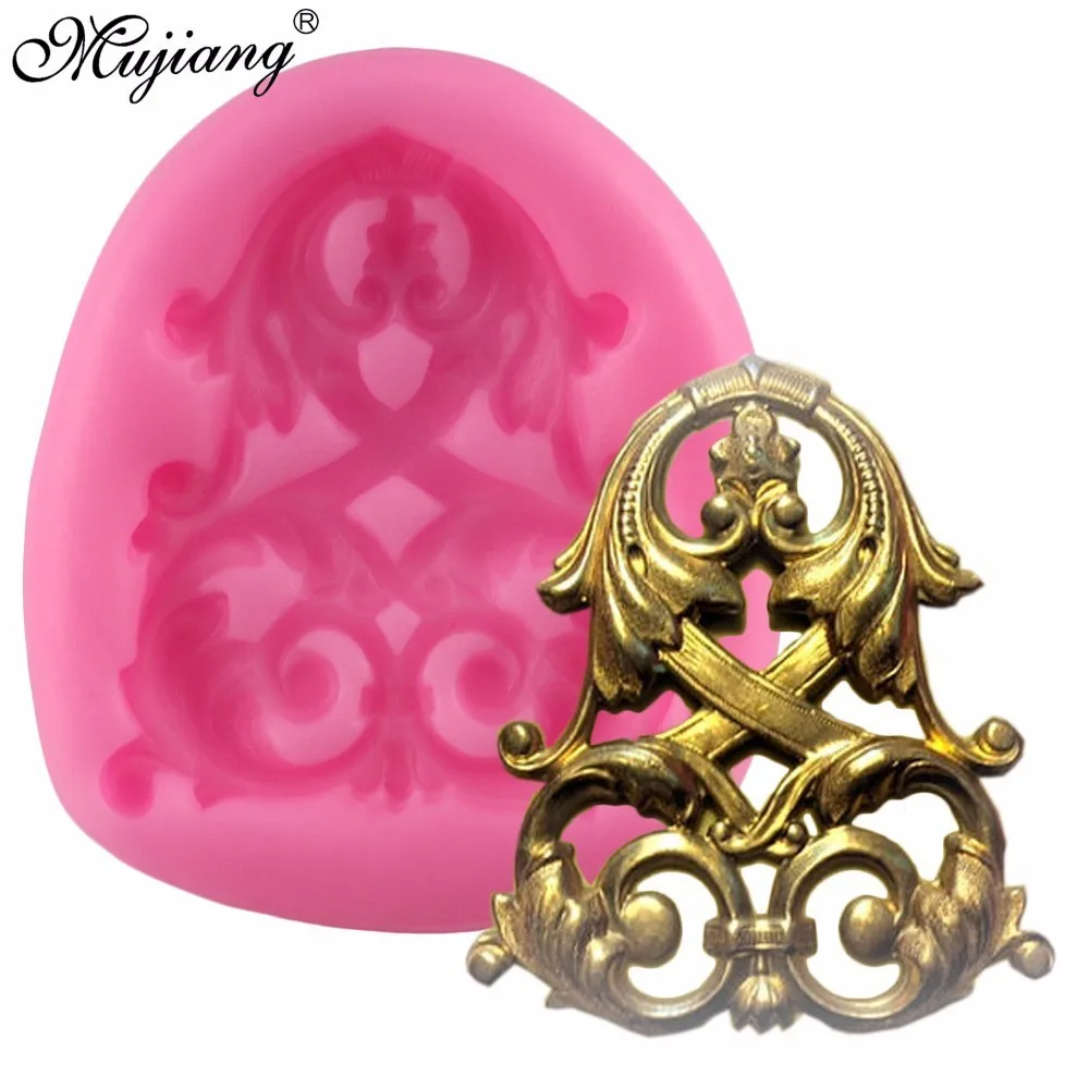 Mujiang Large Fancy Celtic Medallion Silicone Mold Scroll Corner Fondant Candy Chocolate Mould Cupcake Baking Decorating Tools