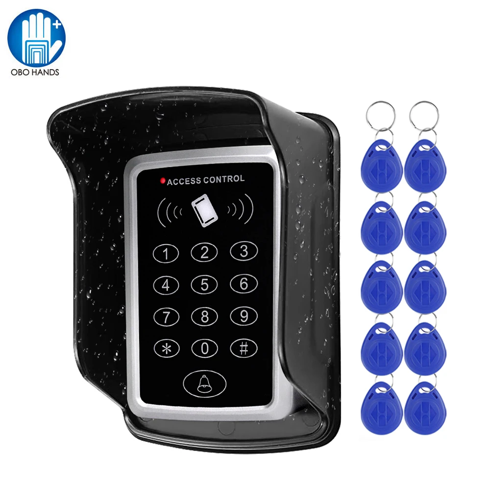 

RFID Keypad Door Access Control System Waterproof Protecter Cover Rainproof Outdoor 125KHz EM Card Reader Door Opener 10pcs Keys