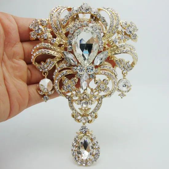 

Fashion Style Flower Drop Pendant Brooch Pin Clear Rhinestone Crystal