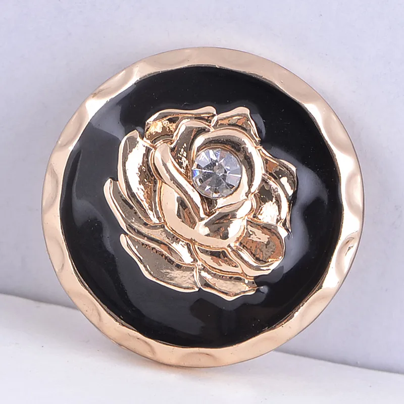 Fashion beauty Rhinestone Golden flower 18MM snap buttons fit snap bracelet snap jewelry wholesale KZ1280