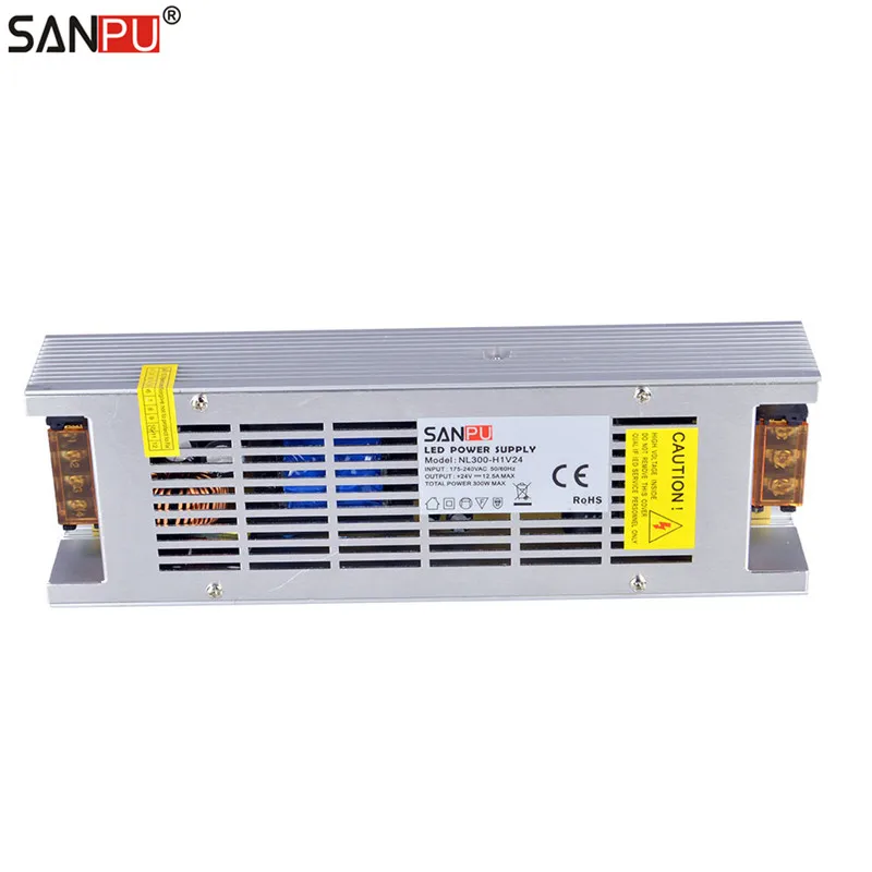 SANPU 24V LED Driver 300W 12A Constant Voltage Switching Power Supply Transformer 220V AC Input Slim IP20 Indoor Aluminum Light