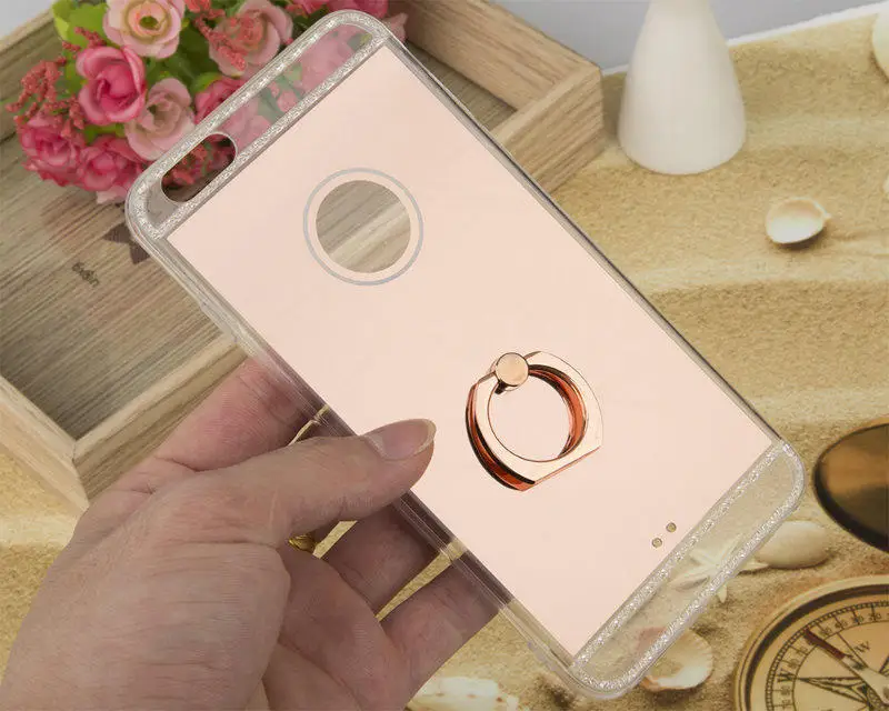 Phone Case For iPhone 8 X 6/6S 7 7Plus XR XS Max Luxury Electroplate Soft Silica Gel Bling Diamond With Metal Ring Stand Cases