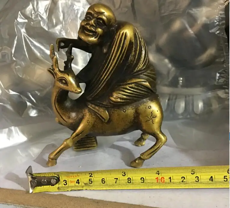 

Free Shipping Chinese ancient auspicious statue Fulushou deer bronze silver statue 12x11cm
