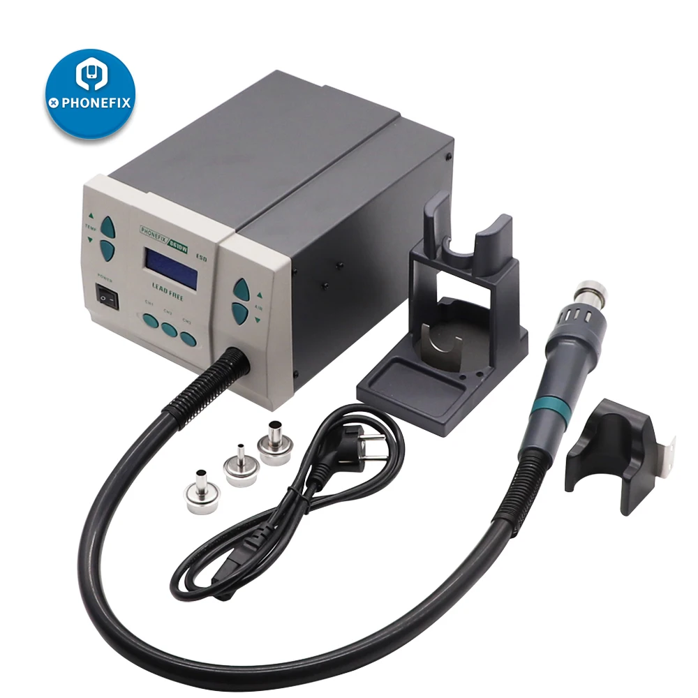 PHONEFIX 900W 디지털 재작업 스테이션, 861DW, 디지털 납땜 재작업 스테이션, 핫 에어 히트 건 스테이션, 3 노즐 포함