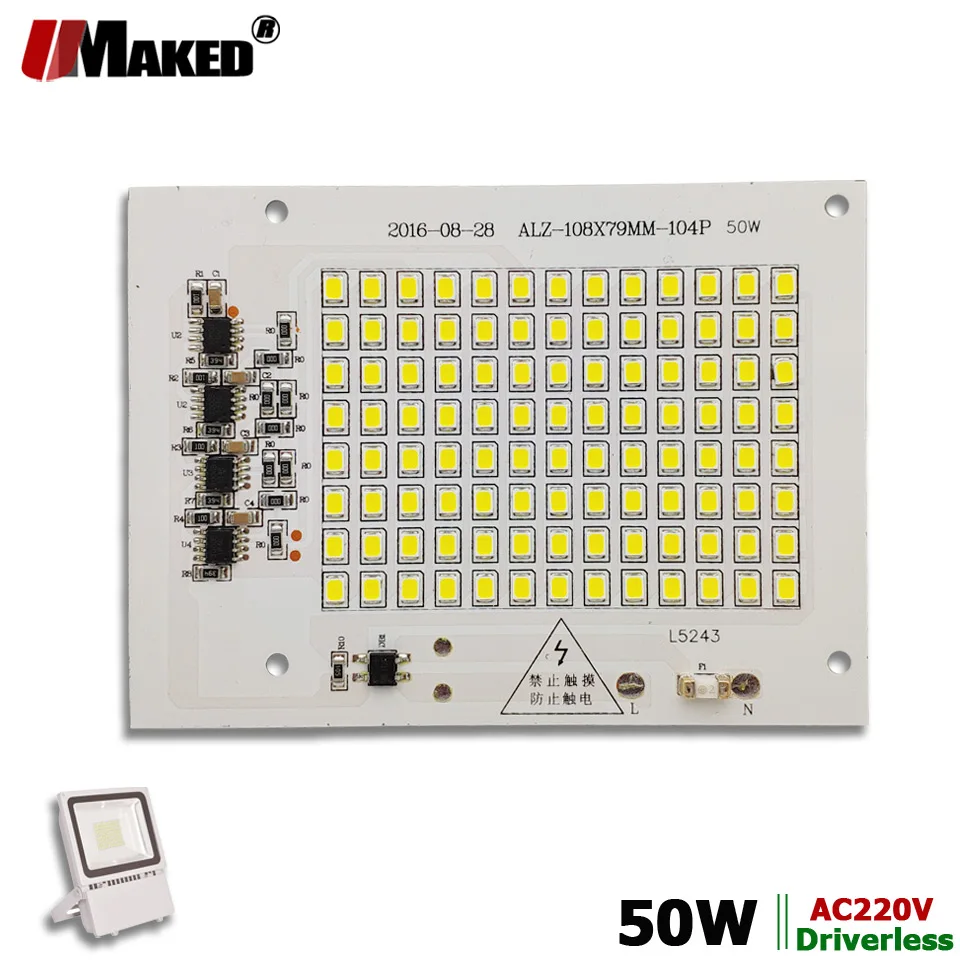 AC220V LED PCB 50W 108x78mm 4500lm LED Floodlight Module Aluminum plate White/Warm SMD2835 Smart IC Driver For Spotlight Lamps