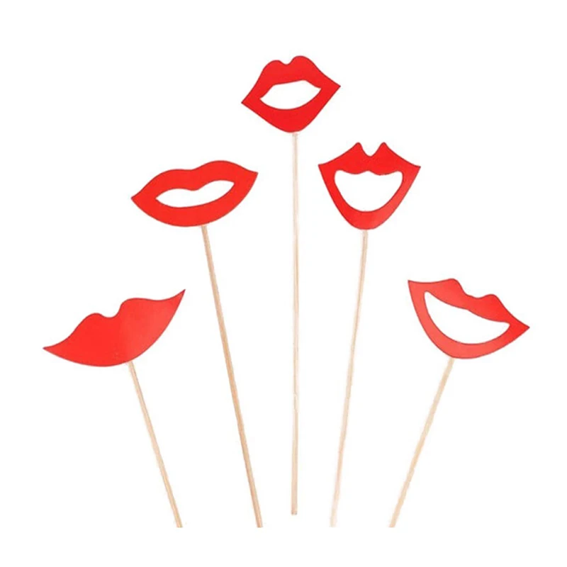 15pcs Photo Booth Props Funny Single Kid DIY Red Lips Black Paper Beard Frame On A Stick Wedding Favor Brithday Party Supplies