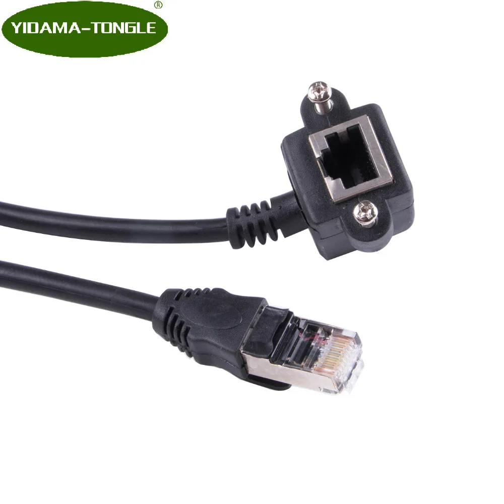 Angled RJ45 Male to Female Lan Network Ethernet Extension Cable Panel Mount Cable 8P8C Computer Shield Cat5 Patch Cord