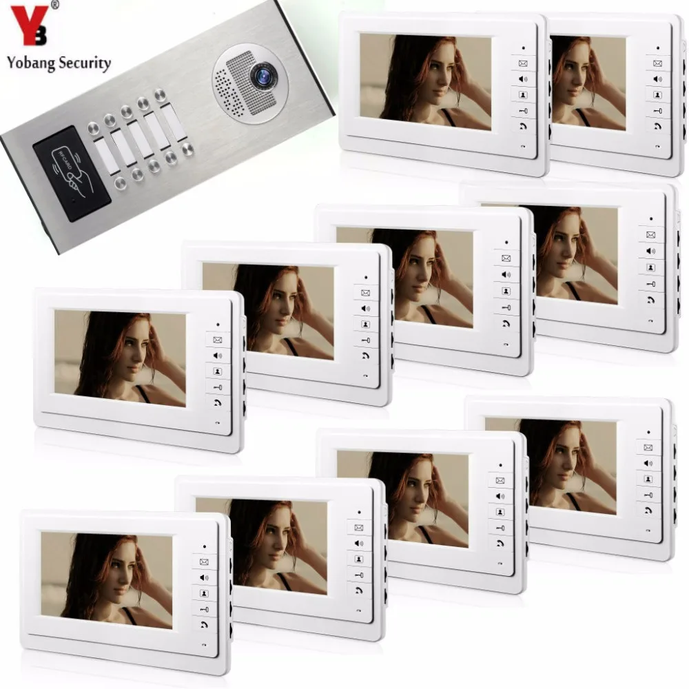 YobangSecurity 10 Units Apartment Intercom System Video Intercom Video Door Phone Kit HD Camera 7 Inch Apartmen Monitor