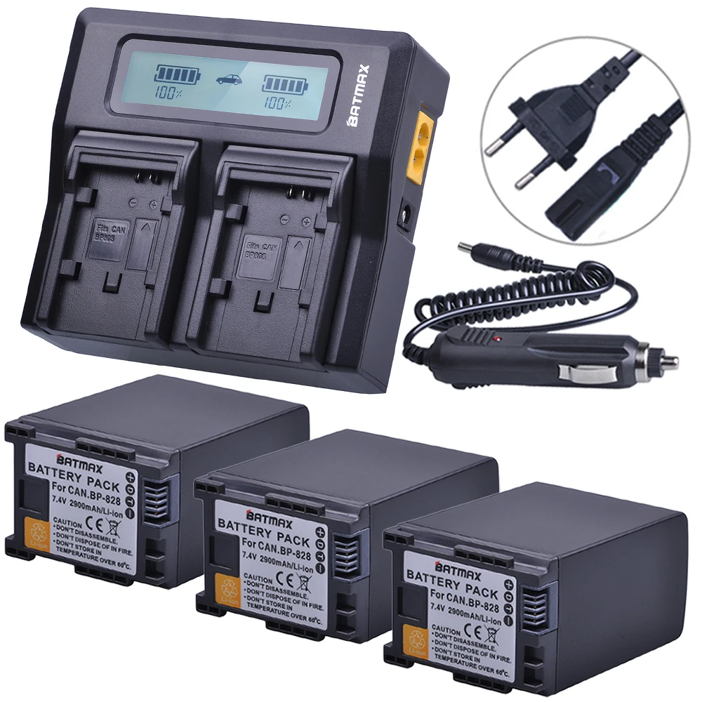 

3Pc 2900mAh BP828 BP 828 Camera Batteries + Rapid LCD Dual Charger for Canon HFS30 HF20 HG20 G30 G40 XA20 XA25 HFM300 HFM30 HFG3