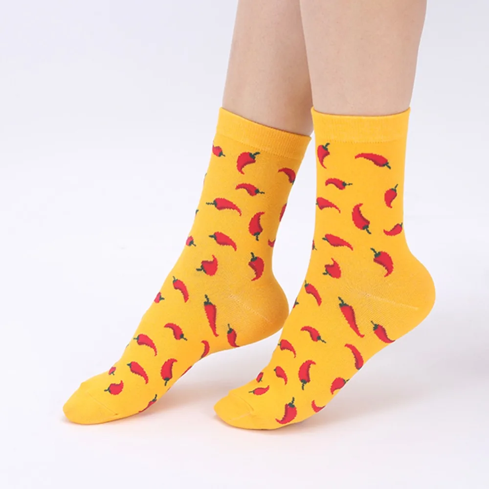 VPM New Cotton Women Crew Socks Cartoon Miss Universe Alien Cat Skull Elephant Chili Tooth Food Dog Pattern Funny Sock for Girl