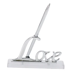 Wedding Reception Party Silver Guest Book Signing Pen w/ Love Sign Pen Stand Table Decor