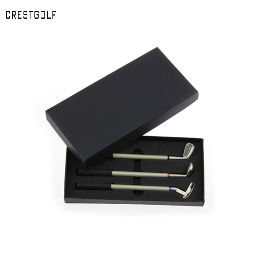 CRESTGOLF Golf Clubs Shaped Alloy Ballpoint Pen Gift Sets New Design With 3 Mini Clubs Pens Novelty