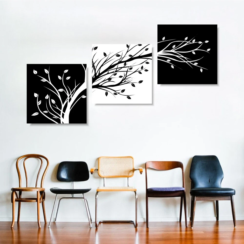 Wall Art Canvas Poster HD Prints Pictures Framework 3 Pieces Black White Tree Flower Paintings Home Decor For Living Room PENGDA