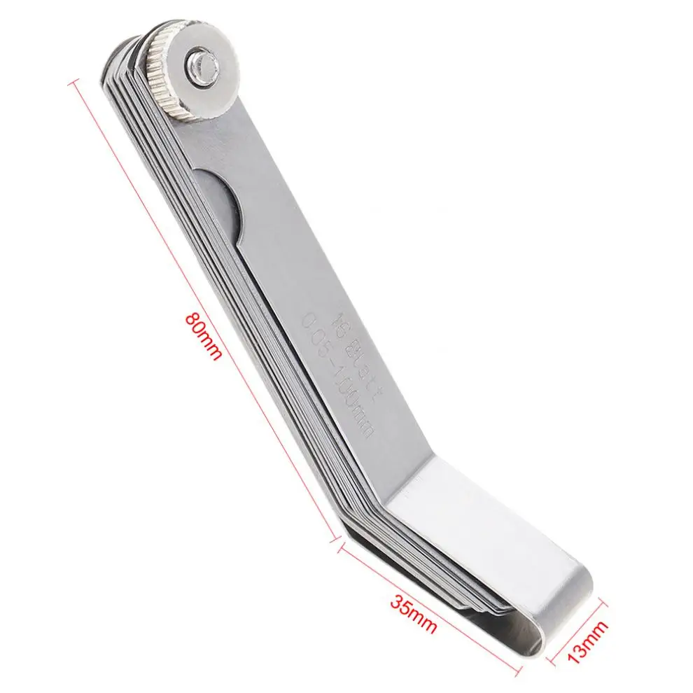 100A16 0.05 - 1mm Thickness Curved Stainless Steel Gapped  Filler Feeler Gauge with 16pcs Blades for Woodworking Measurement