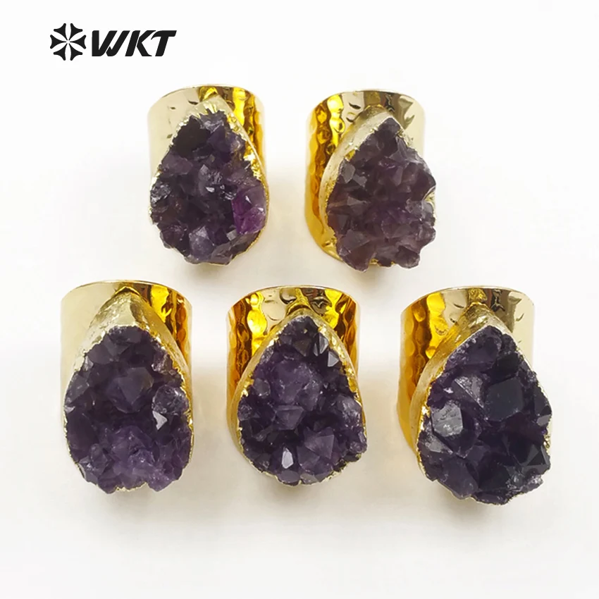 WT-R102 WKT Exclusive! wholesale 10pcs/lot purple stone women rings adjustable bright color big size ring classic style jewelry