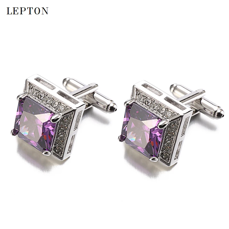 High Quality Purple AAA Zircon Cufflinks For Mens Hot Sales Luxury Crystal Cuff links Of Groom Wedding Jewelry With Gift Box