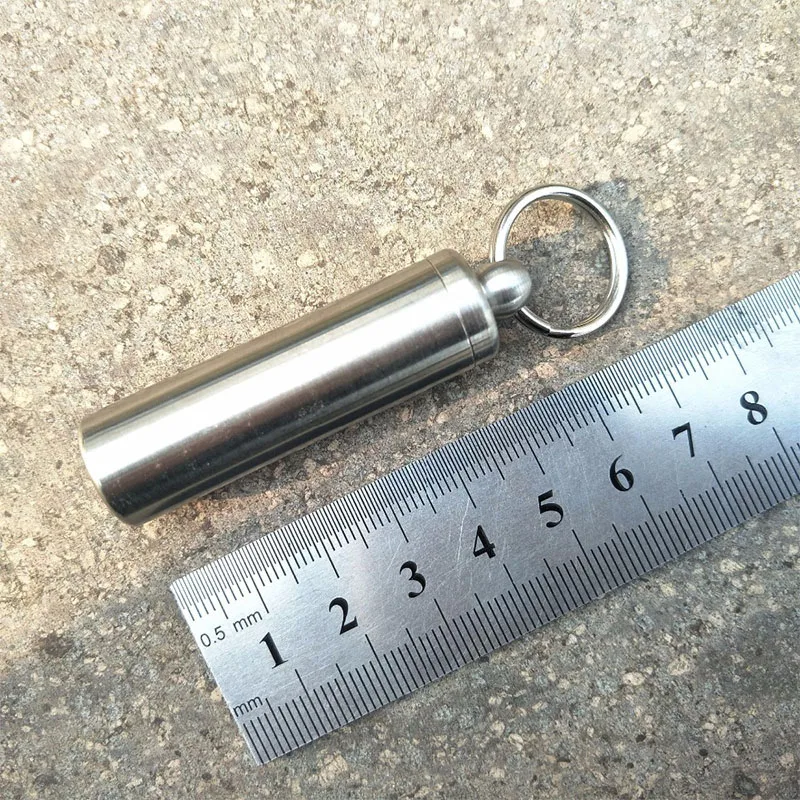 Outdoor Stainless Steel 304 Sealing Box Mini Metal Waterproof Medicine Tank 15MM Diameter Stainless Waterproof Pill Bottle