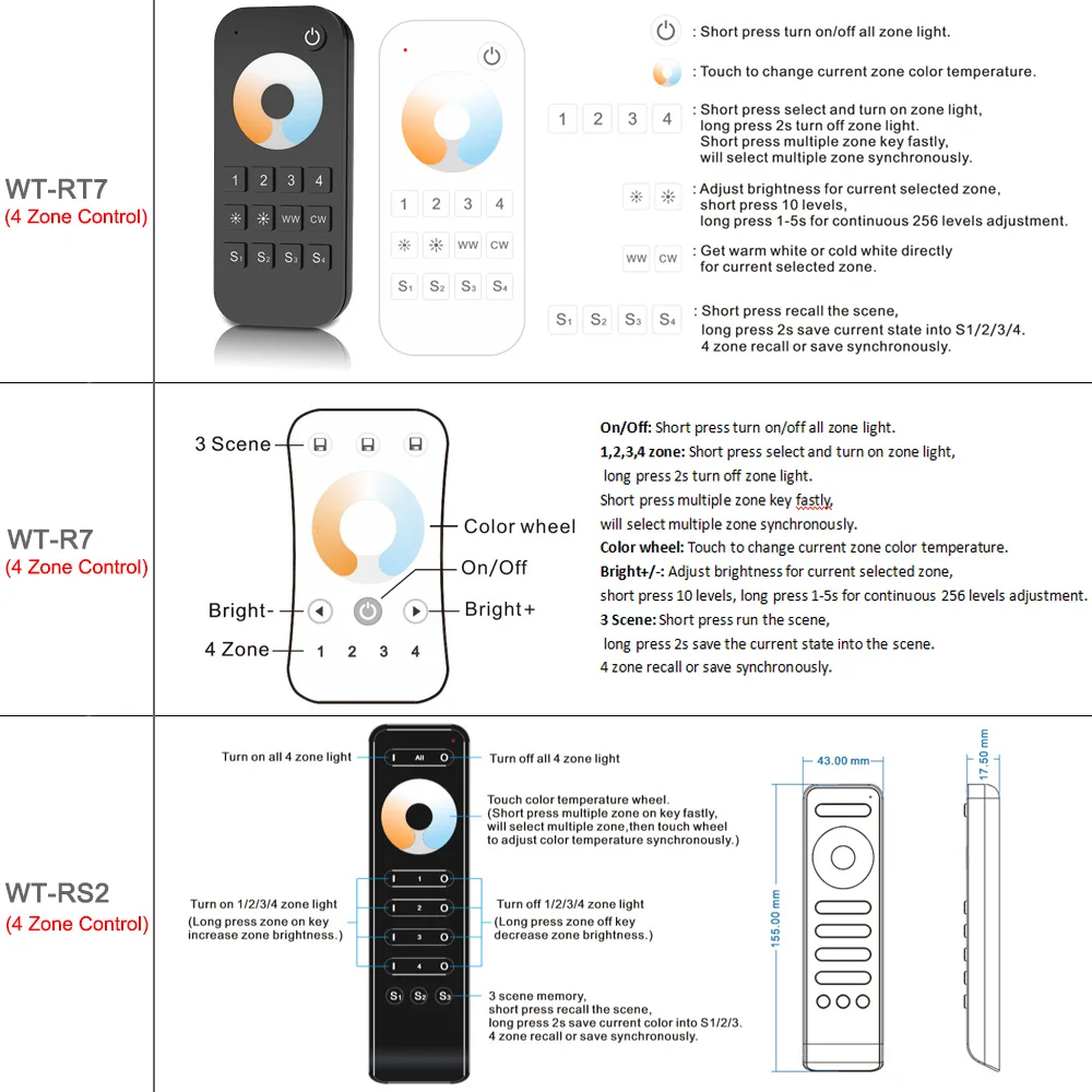 12V LED Dimmer WW CW 2CH 2.4G RF Wireless Remote Smart Wifi DC 24V 12 Volt CCT Controller for CT Single Color LED Strip Light