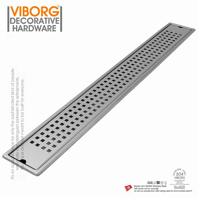 VIBORG 900mm x 100mm Deluxe 304 Stainless Steel Extra-thick Rectangular Bathroom Shower Linear Floor Drain Drainage Stainer