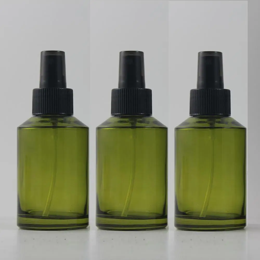 

125ml olive green Glass travel refillable perfume bottle with black plastic atomizer/sprayer,perfume container