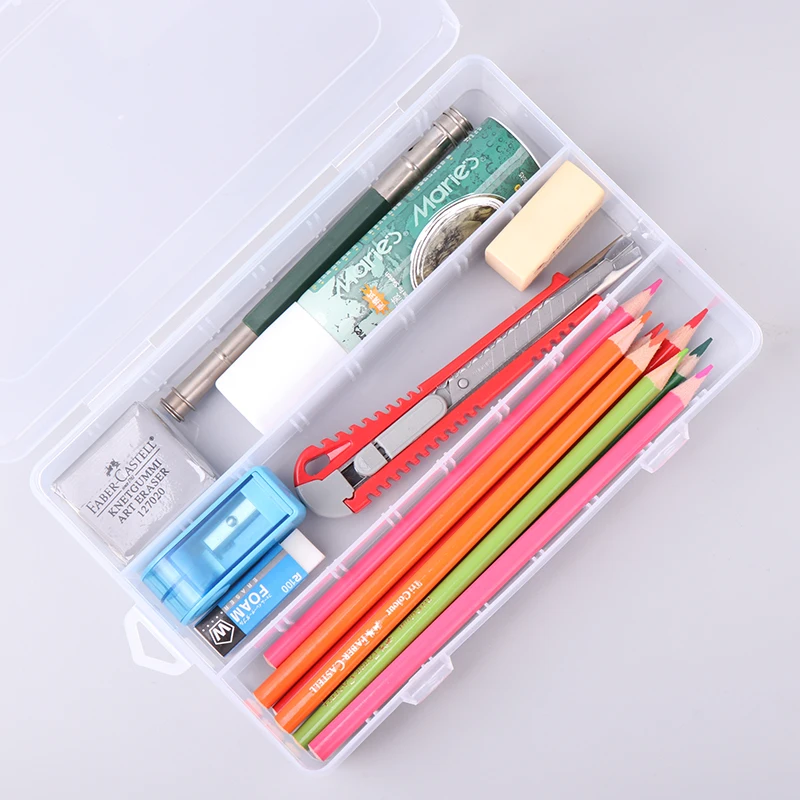 Sketch Pencil Case Simple Plastic Tool Box Artistic Supplies Storage Box Transparent Stationery Case Free space switching