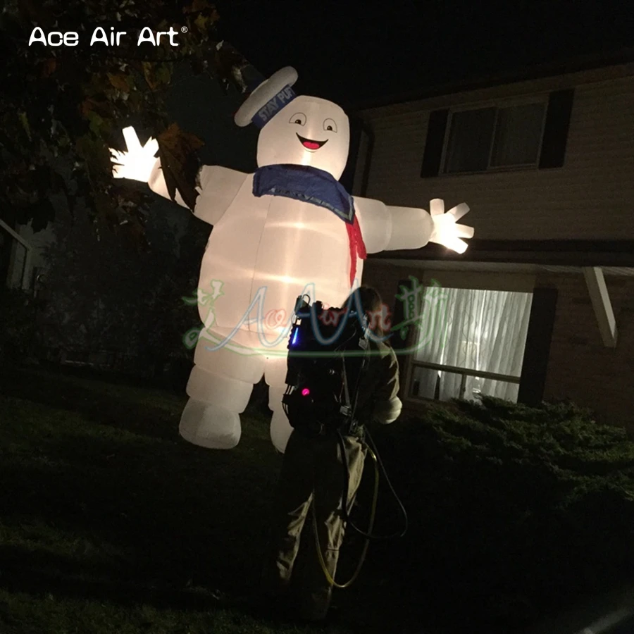 Whole Sale LED Inflatable Ghostbuster Stay Puft Cartoon Character Whiter Marshmallow Man for Halloween Party Decoration