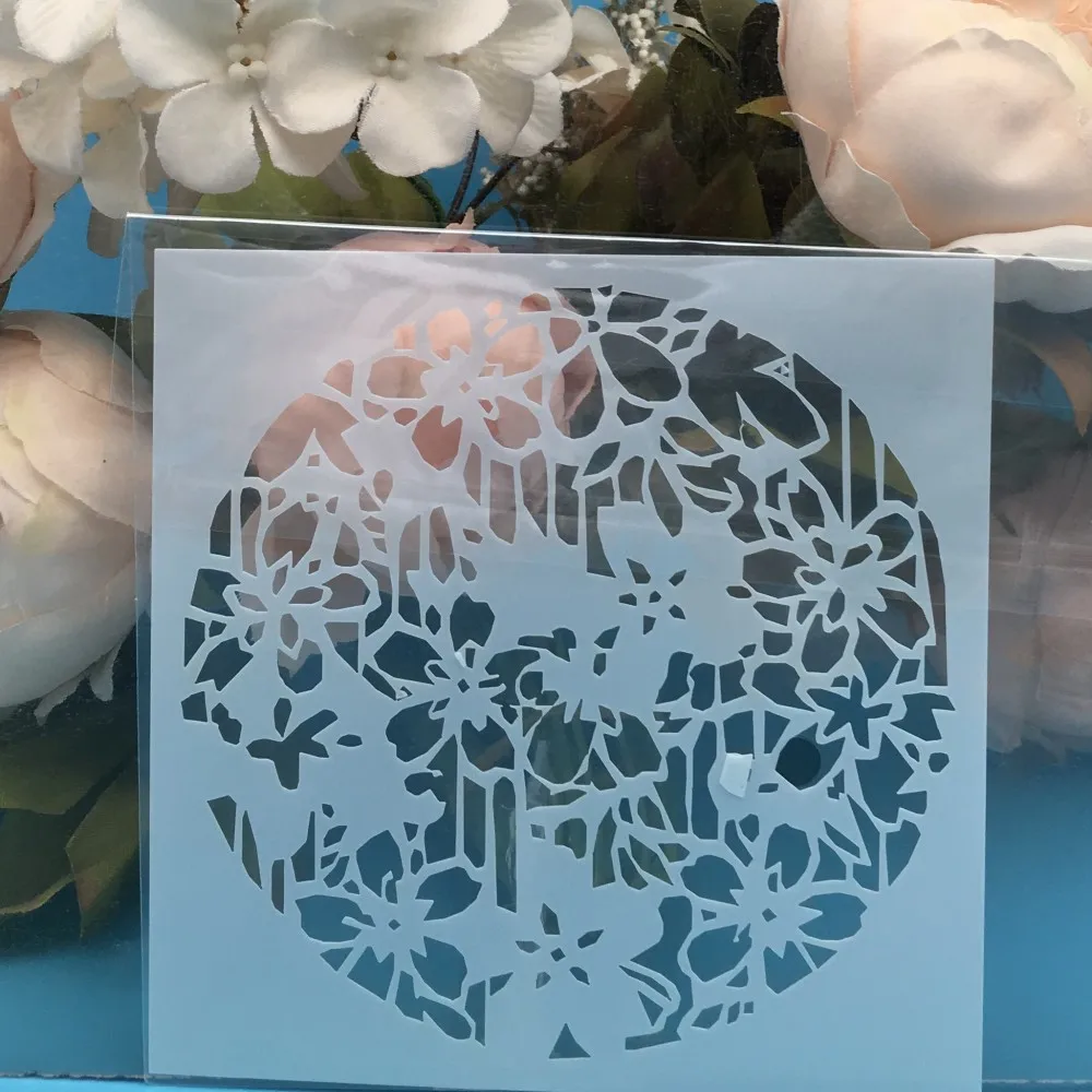 9Pcs/Lot 5" Flowers In Round DIY Layering Stencils Painting Scrapbook Coloring Embossing Album Decorative Card Template