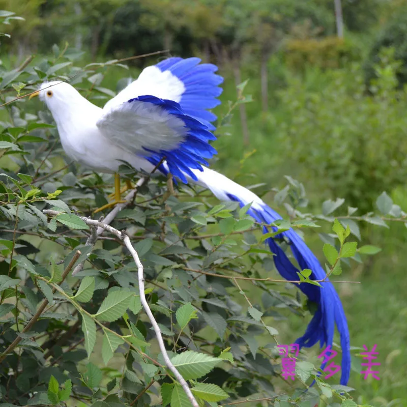 

beautiful simulation wings Phoenix Bird toy foam&feather white and blue long-tailed bird gift about 50cm