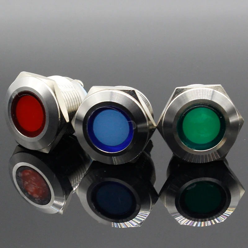 LED Metal Indicator light 19mm waterproof Signal lamp LIGHT 3V 6V 12V 24V 220v screw connect red yellow blue white