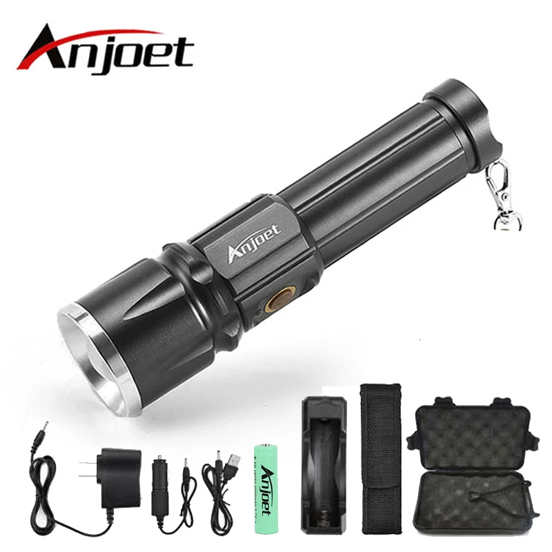 

Anjoet X900 CREE XML T6 LED Zoom flashlight Torches Zoomable Flashlight lanterna illumination With 26650 Battery USB charge