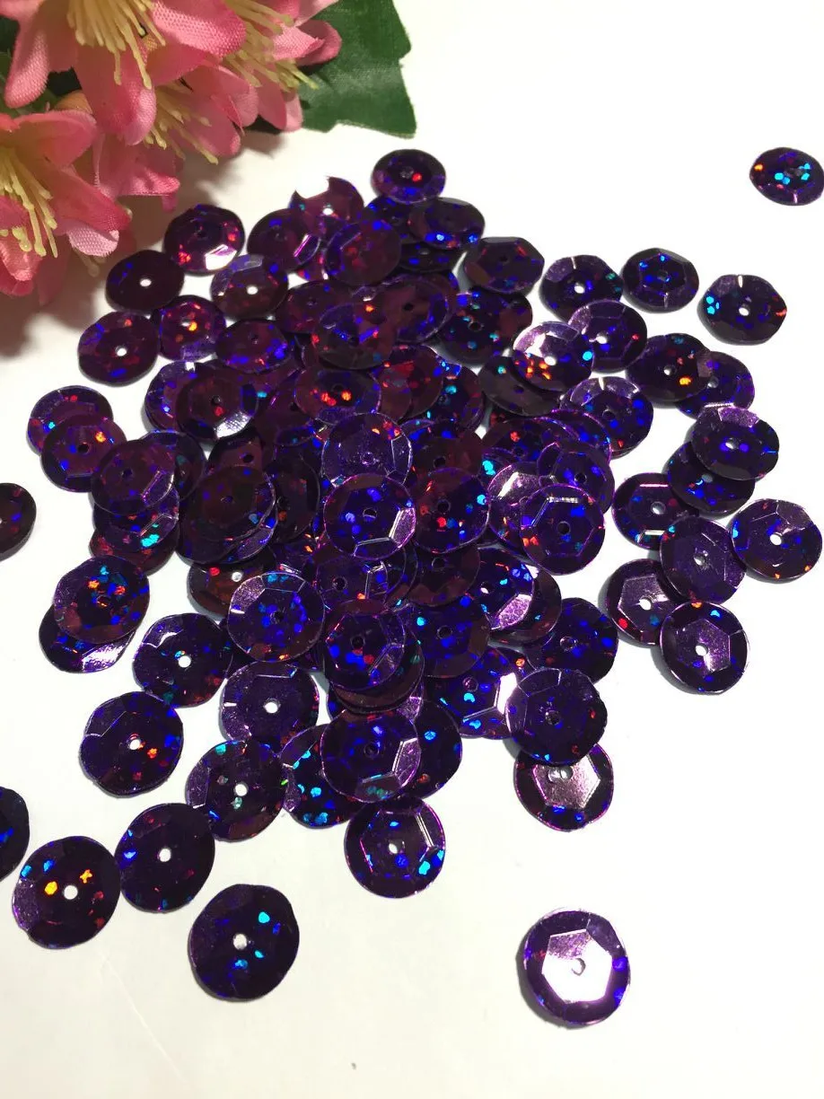 750pcs/lot 10mm Cup Laser Bright Sequin Round Paillettes Sewing Hologram Sequins Craft DIY Accessory Laser Purple Confetti