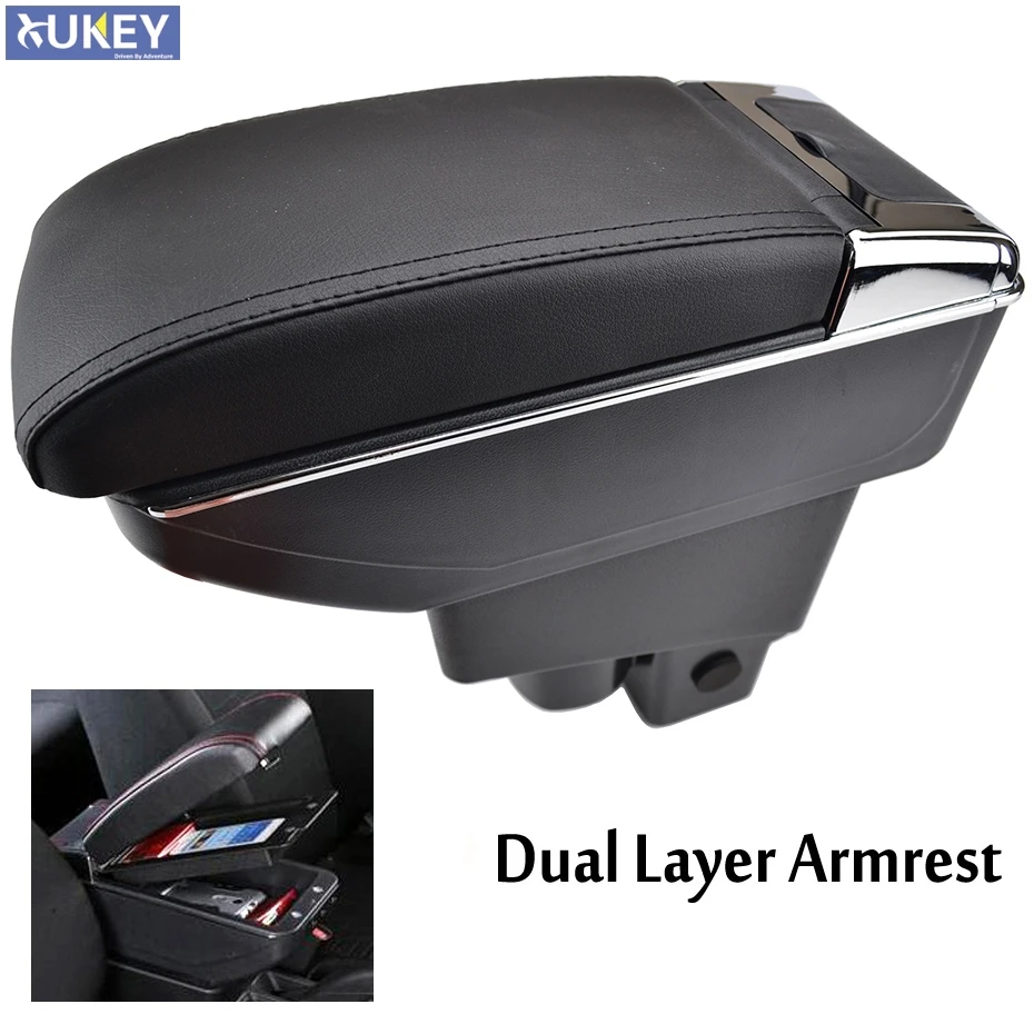 Car Dual Layer Storage Box Center Console Leather Armrest Cup Holder For Honda Fit Jazz 2002-2008 Hatchback 2003 2004 2005 2006