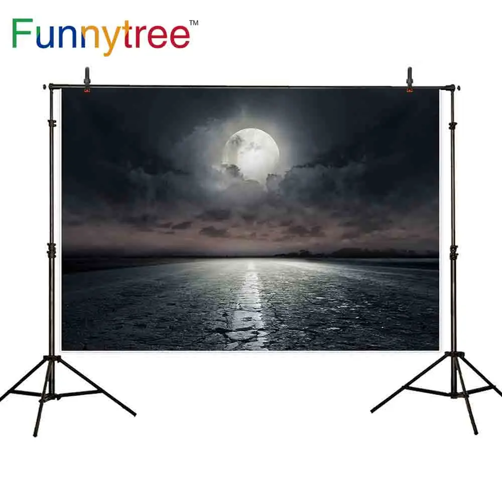 

Funnytree photography theme background country road night large moon cloud dark Halloween fantasy backdrop outdoor photophone