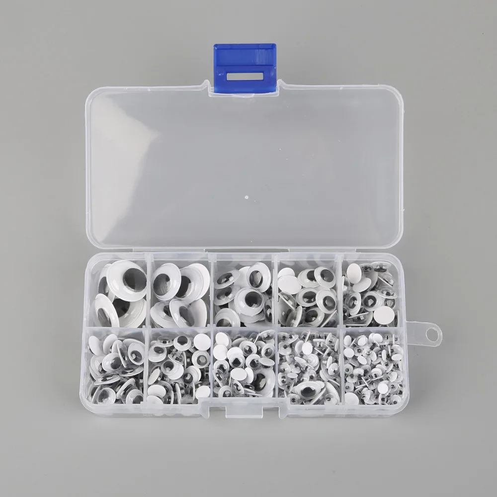 1 Set (600Pcs) 5mm-15mm Round Self-Adhesive Wiggly Google Eyes Plastic Cartoon Animal Doll Eyeballs Eyes Dolls Accessories