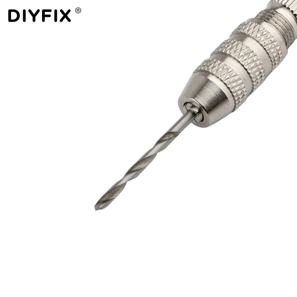 DIYFIX-Juego de brocas giratorias, kit de herramientas rotativas de perforación de carpintería, Mini Micro taladro manual de aleación de aluminio con mandril sin llave, 10 Uds.