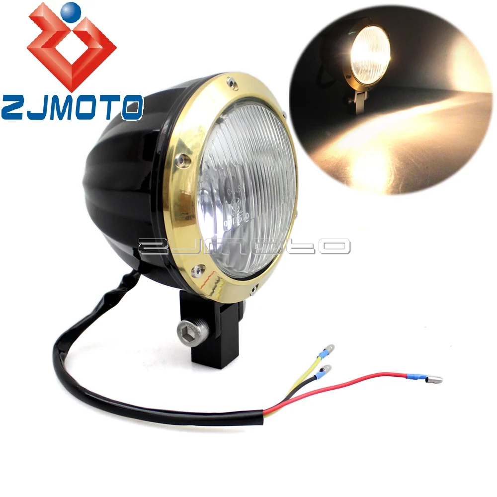 

Motorcycle Retro Custom Headlight 3.5" Brass Ring Front Head Lamp For Harley Honda Yamaha CG125 GN125 CB CL Cafe Racer Cruiser