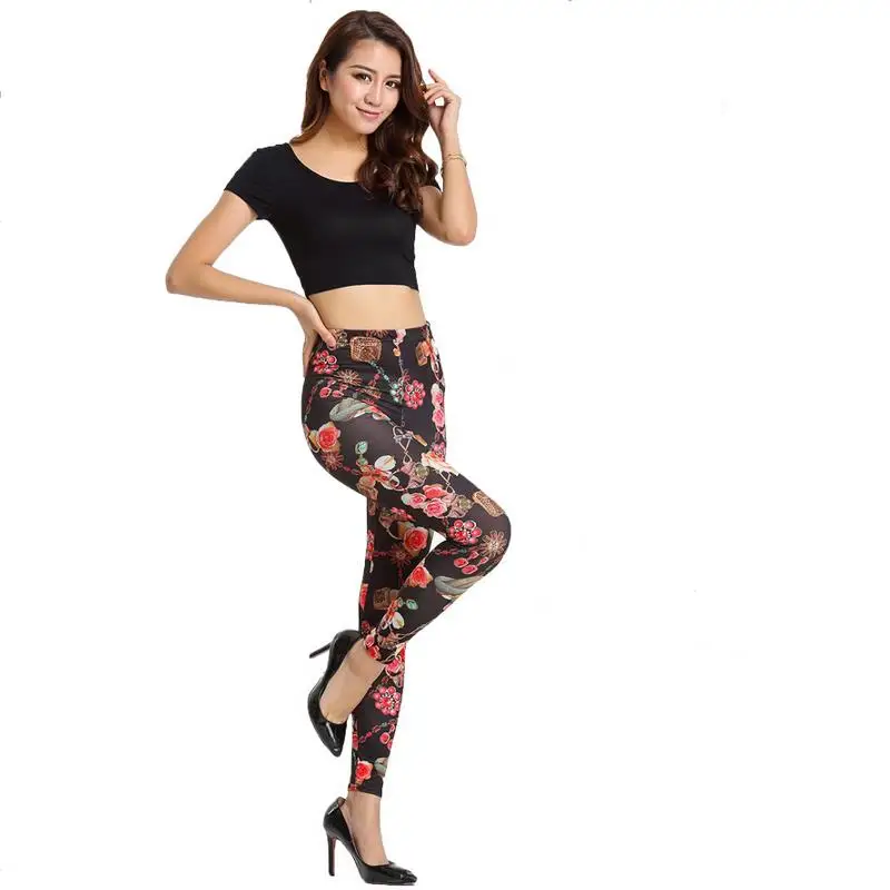 Summer new free delivery door pants fashion print flowers breathable stretch ultra-thin nine points pants pencil pants size