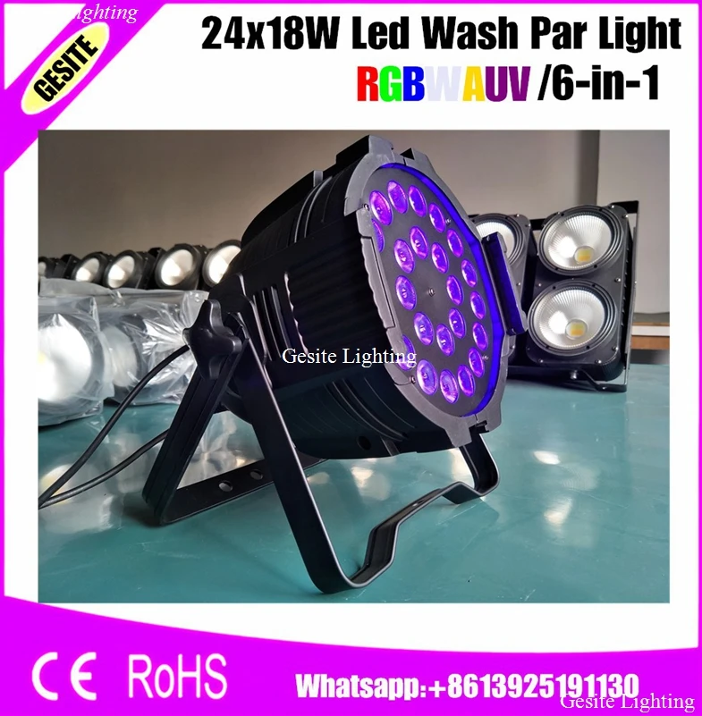 6pcs/lot High Power Wash Stage Led Par 24x18W RGBWY-UV Light Dj Equipment