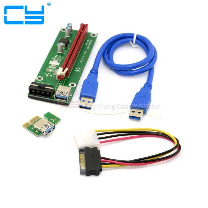 1 Set PCI-E 1x to 16x Mining Machine Enhanced Extender Riser Adapter with USB 3.0 & SATA Power Cable