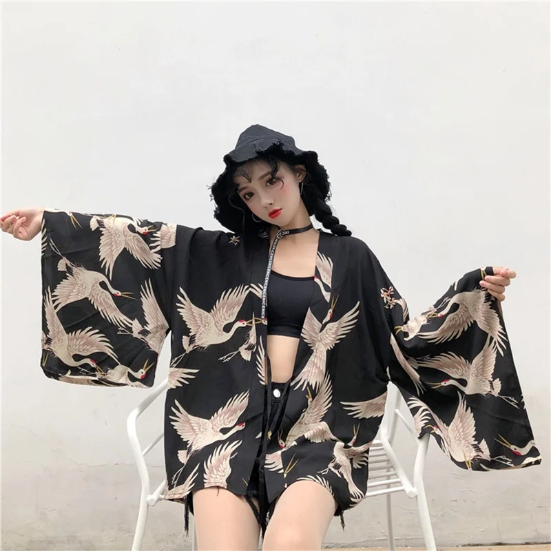 Yukata female Kimono cardigan shirt harajuku kawaii style Kimonos woman 2019 blouse obi haori Japanese streetwear TA487