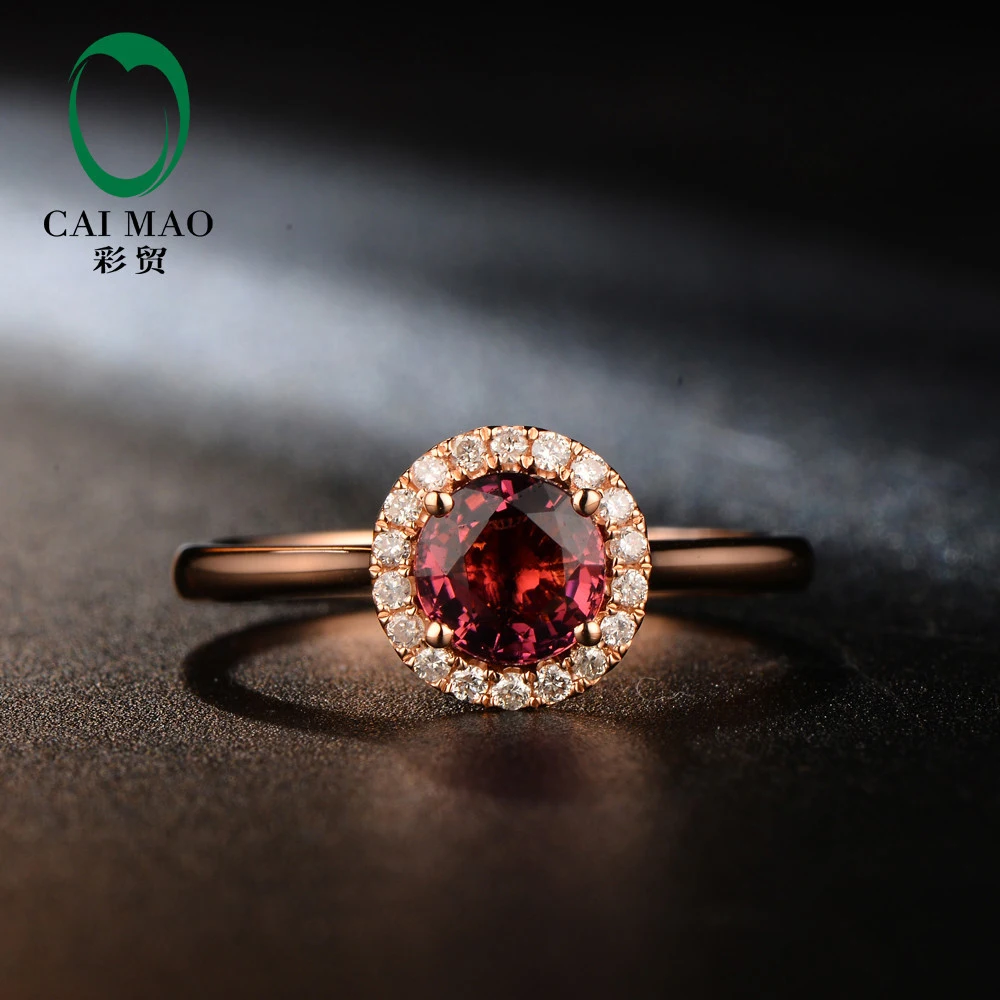 

Free shipping Natural Pave Set Diamond 5.6mm Round Cut 0.67ct Red Tourmaline Engagement 18K Rose Gold Hot Sale Ring