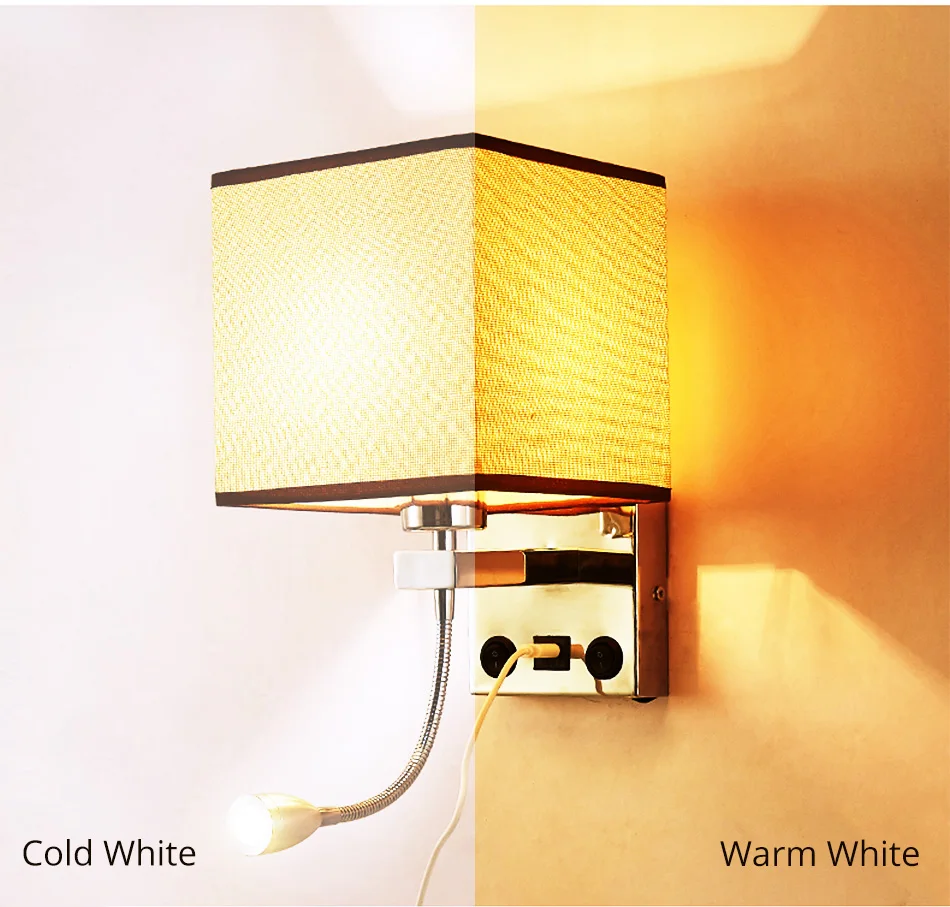 

Modern Indoor LED Wall Lamp Bedside Bedroom Applique Sconce With Switch USB E27 Bulb Interior Headboard Home Hotel Wall Lights