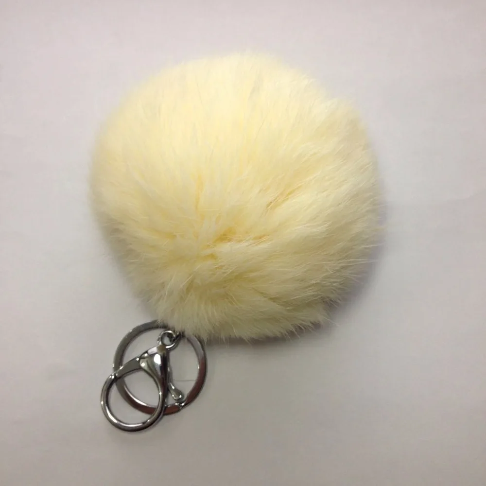 8CM Girl Fluffy Pompom Natural Rabbit Fur Key Chain Women Pompon Fur Ball Keychain On Bag Trinket Jewelry Wedding Party Gift