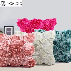 3D roses embroidered Cushion cover rose Pattern Pillowcase Wedding Party Home Sofa car decoration European style Pillow cover