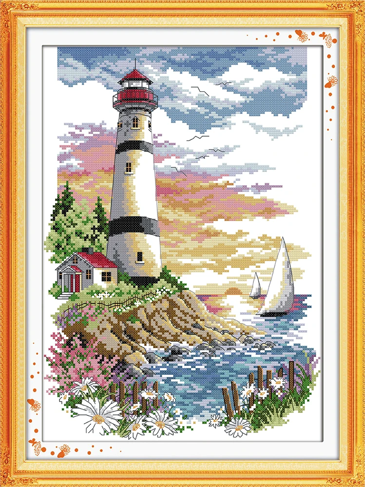 

Needlework,11ct/14ct DIY Cross stitch,Sets For Embroidery kit, Lighthouse seaside Pattern Cross-Stitch painting Home Wall Decor