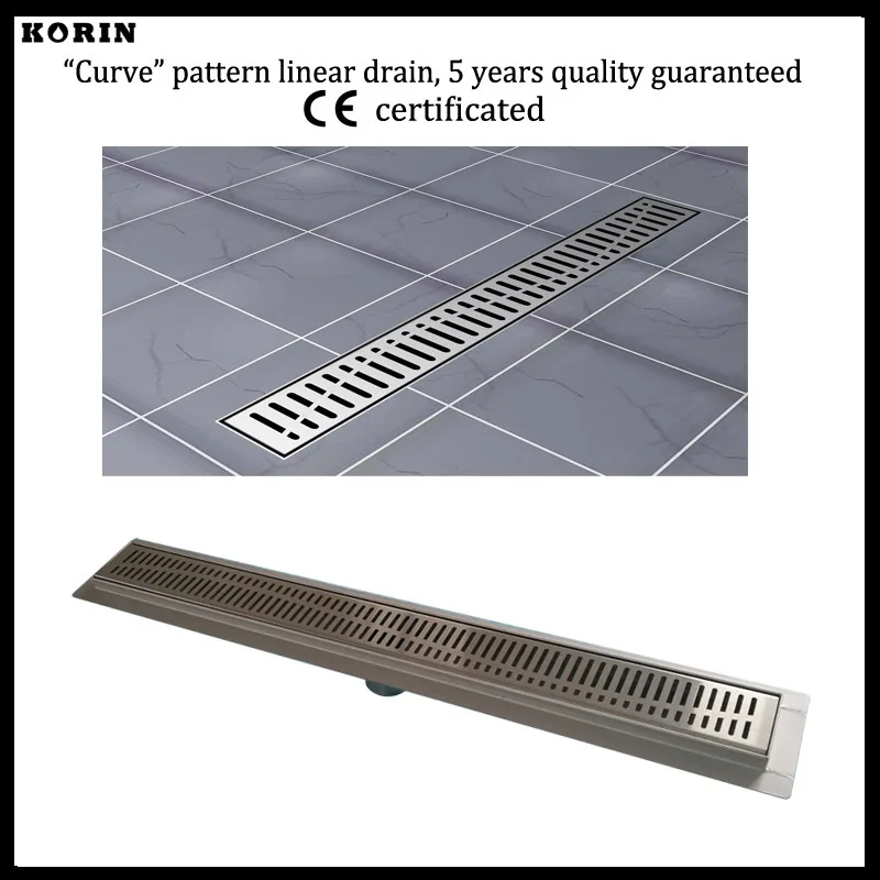 

600mm "Curve" Style Stainless Steel 304 Linear Shower Drain, Vertical Shower Drain with flange, Shower Channel