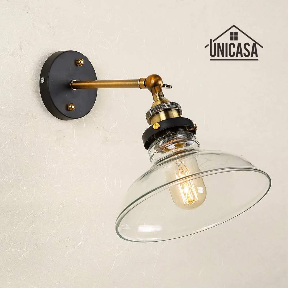 

Clear Glass Wall Lights Kitchen Lobby Bathroom Antique Wall Sconces Industrial Lighting Modern Indoor Swing Shade LED Wall Lamp
