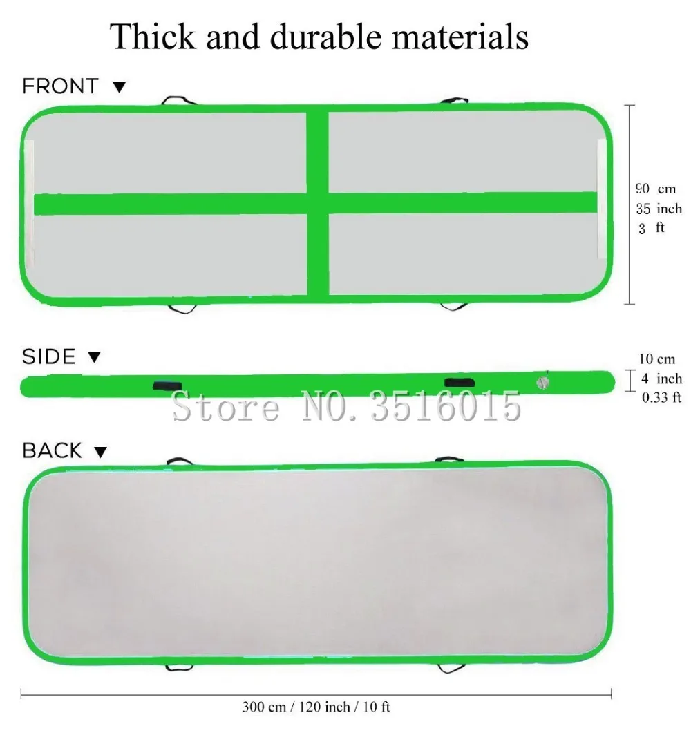 3m الأخضر الجمباز الهواء حصيرة نفخ الهواء الطابق تعثر المسار نفخ الهواء المسار للبيع (الحجم: 300x100x10 سنتيمتر) مع مضخة