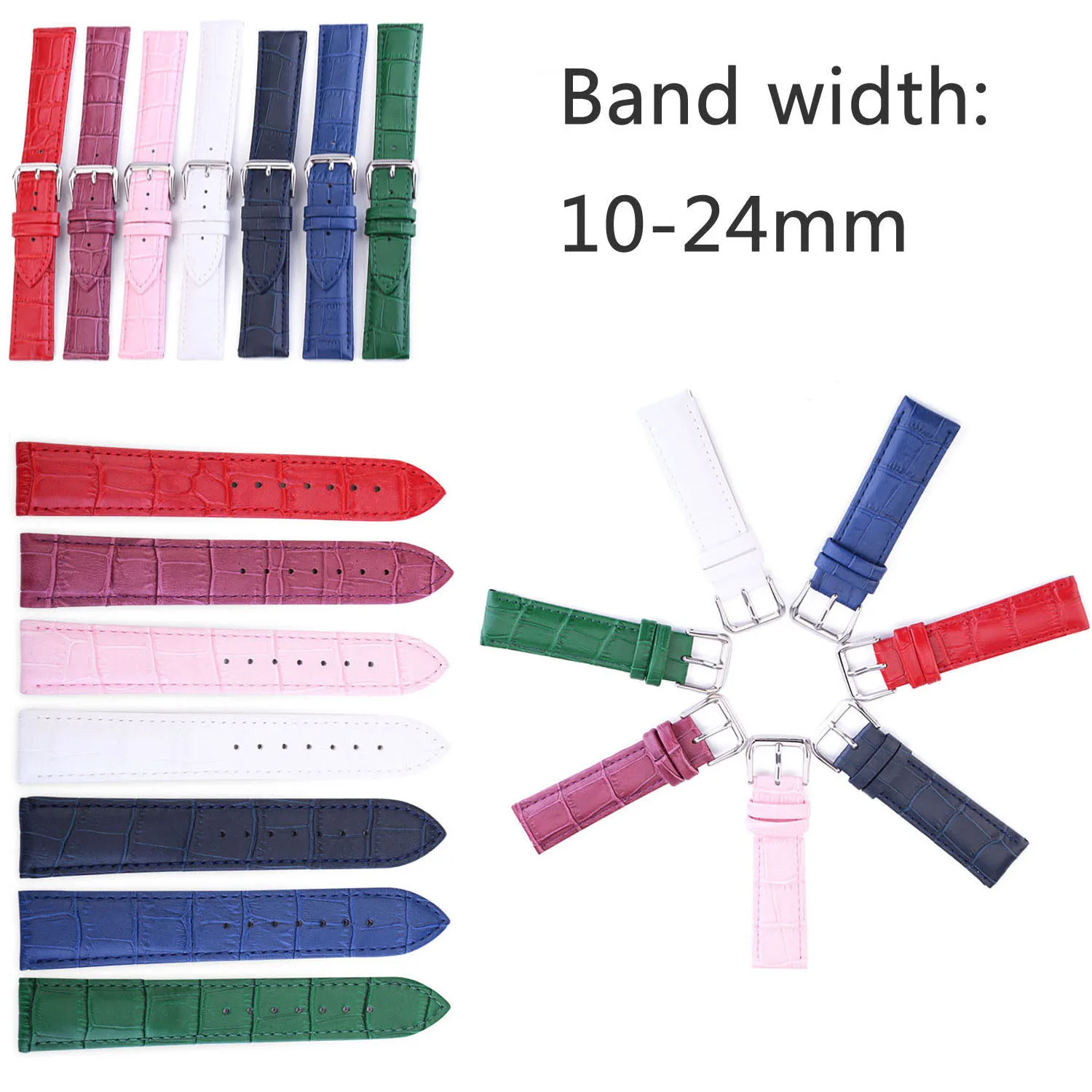 Crocodile Pattern Genuine Cow Leather Strap Watch Band 10mm 12mm 13mm 14mm 15mm 16mm 17mm 18mm 19mm 20mm 22mm 24mm Watchband