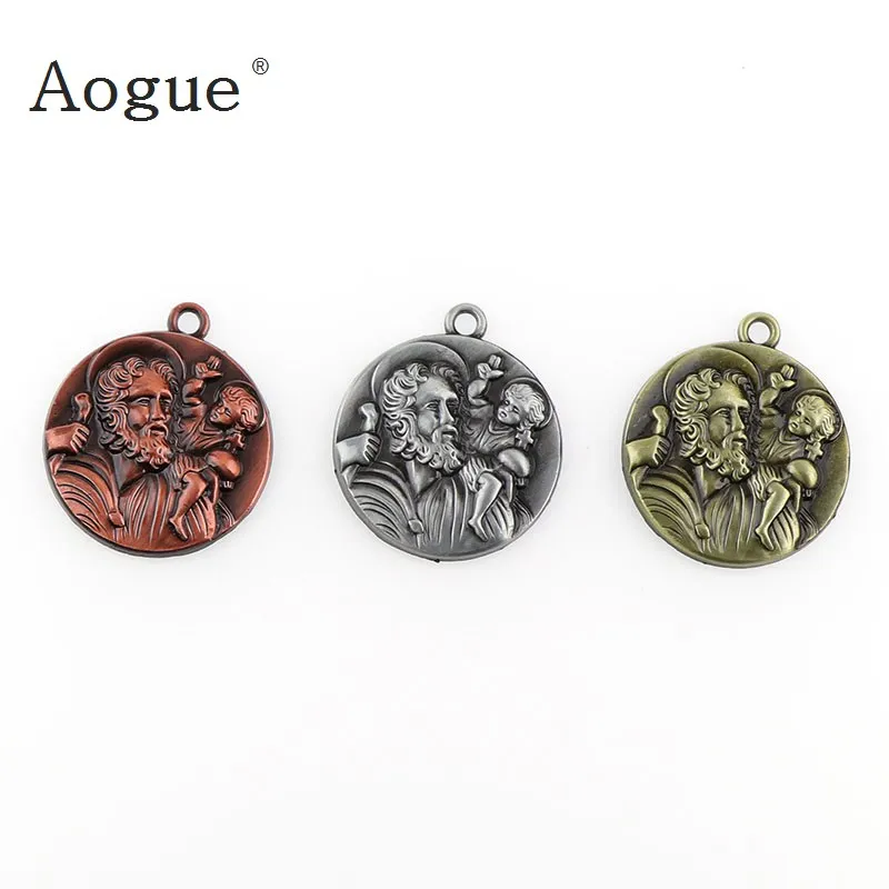 Round Saint Christopher & St. Christopher Medals Charms Pendants For Key Chain Religious Necklace Accessories